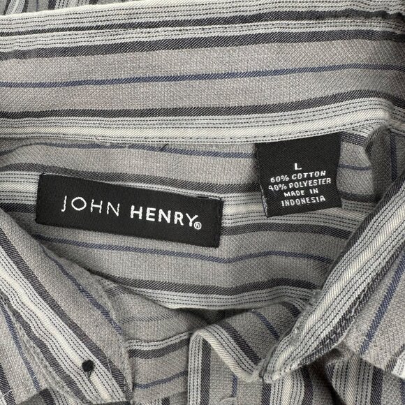John Henry Mens Gray Striped Button-Up Long Sleeve Cotton/Poly Blend Shirt L - Picture 5 of 9